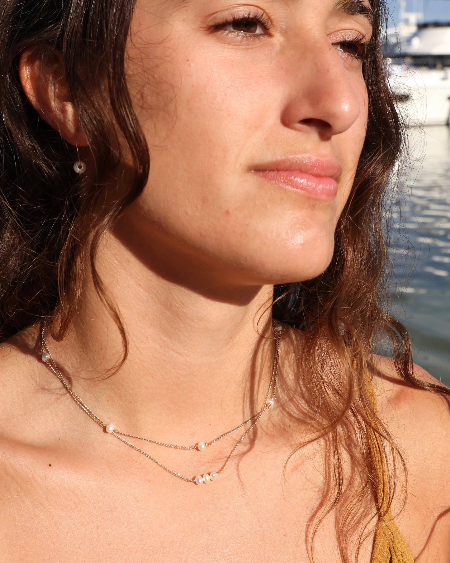 Dainty Surfer Five Pearl Choker Necklace - Gold Filled