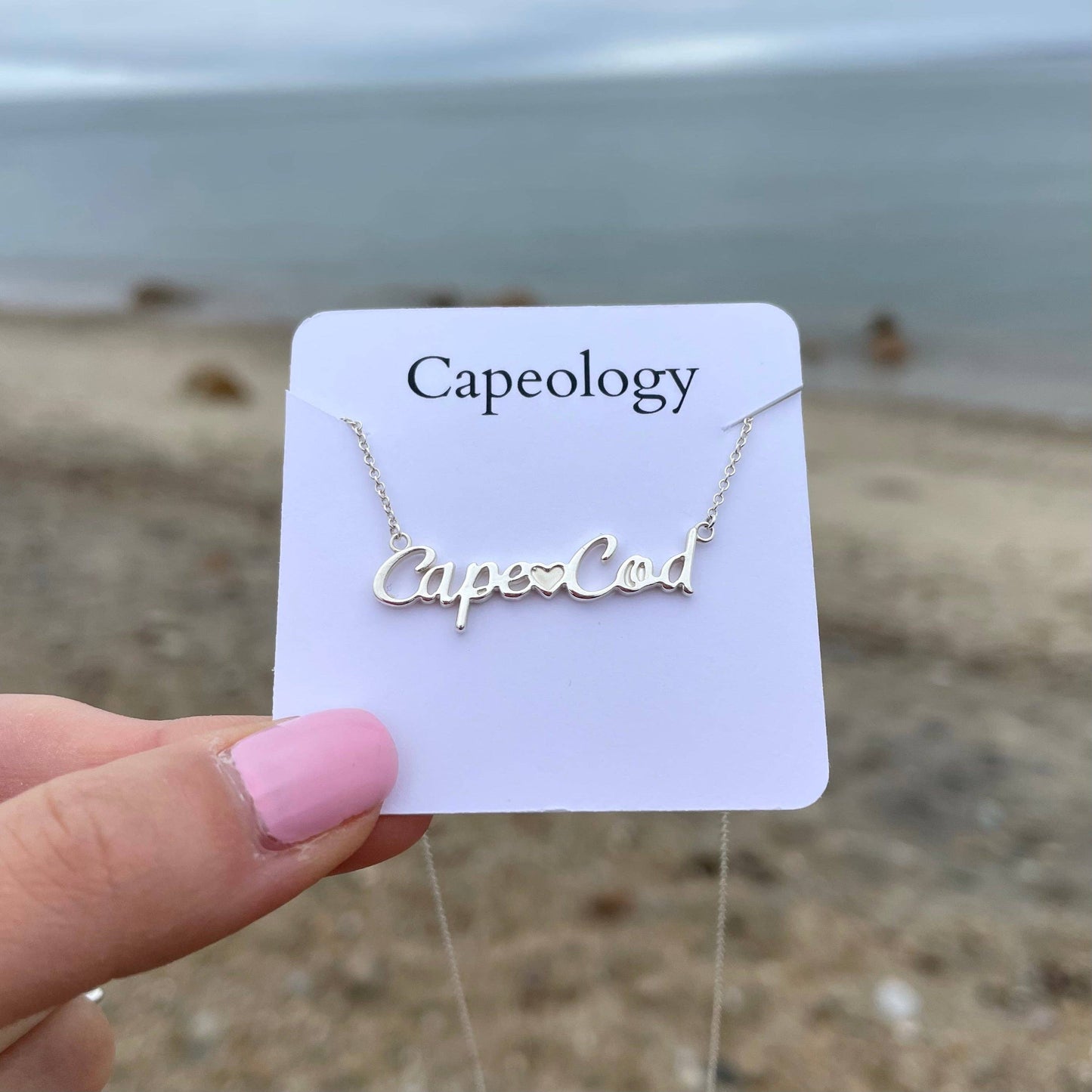 Dainty Cape Cod Script Necklace: Silver