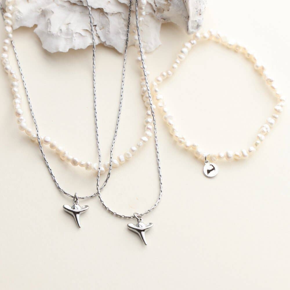Cape Cod Jaws Shark Tooth Necklace: Surf Steel