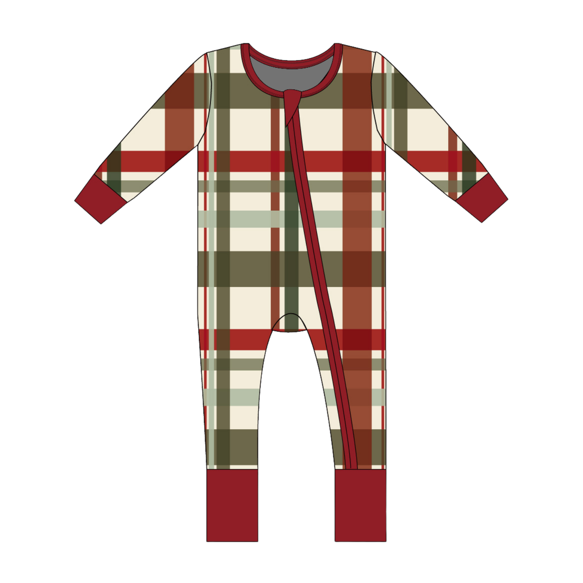 Holiday Plaid Bamboo Convertible Footie Romper