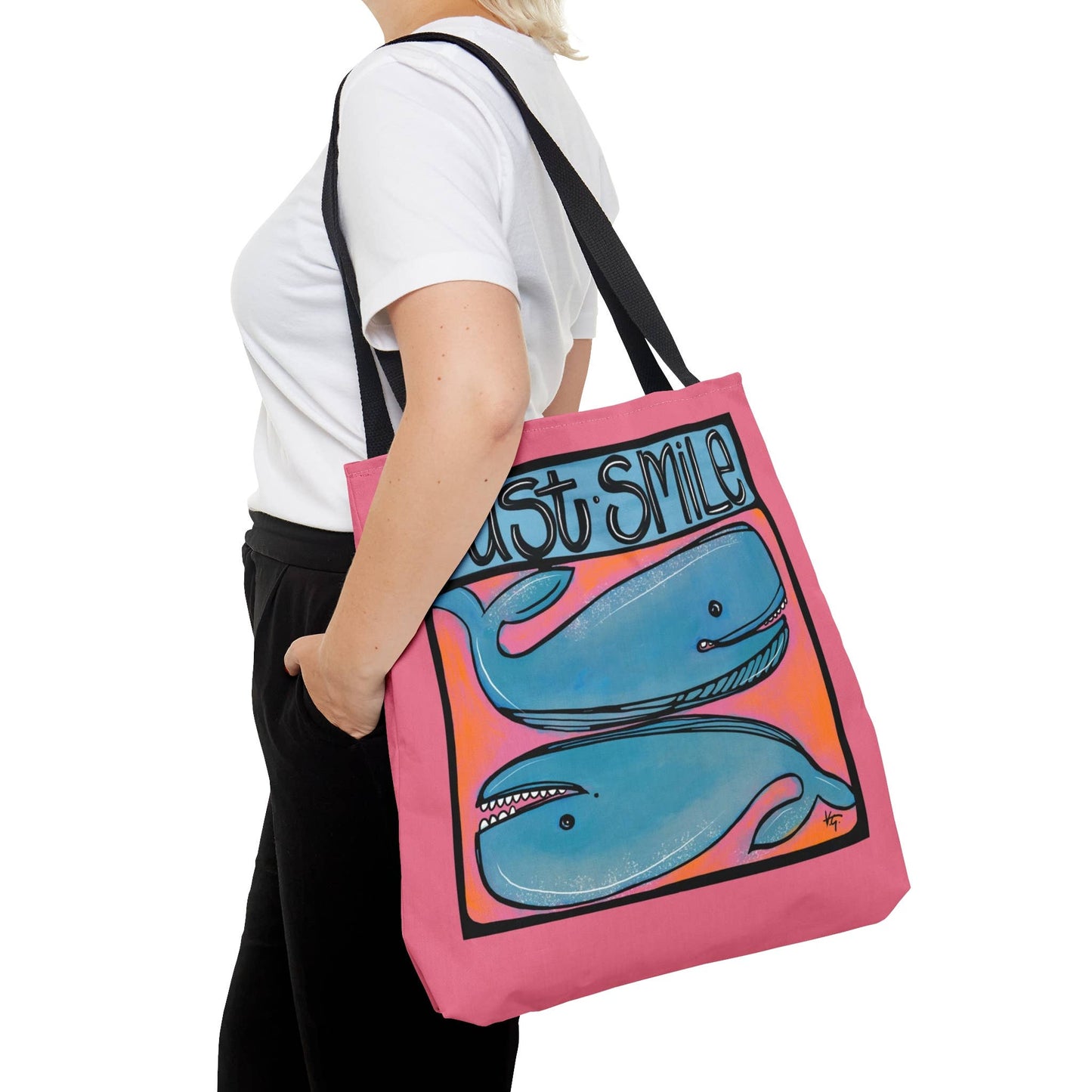 Small Just Smile Coastal Whales Colorful Tote Bag