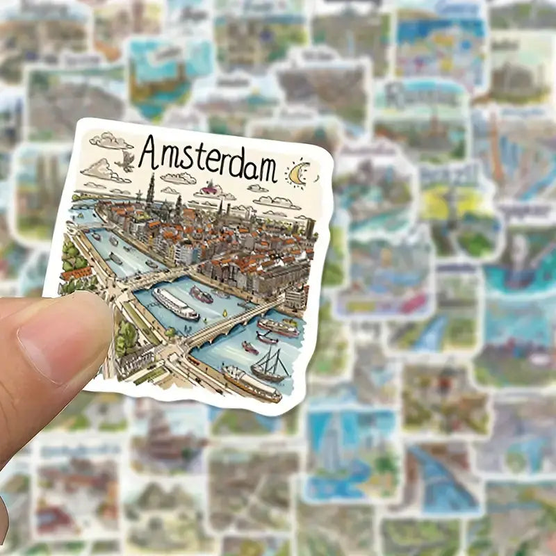 Vintage World Landmark Travel Stickers – cool illustrations: 10 Stickers