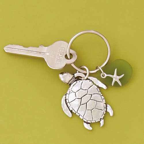 Turtle w/Green Seaglass Keychain