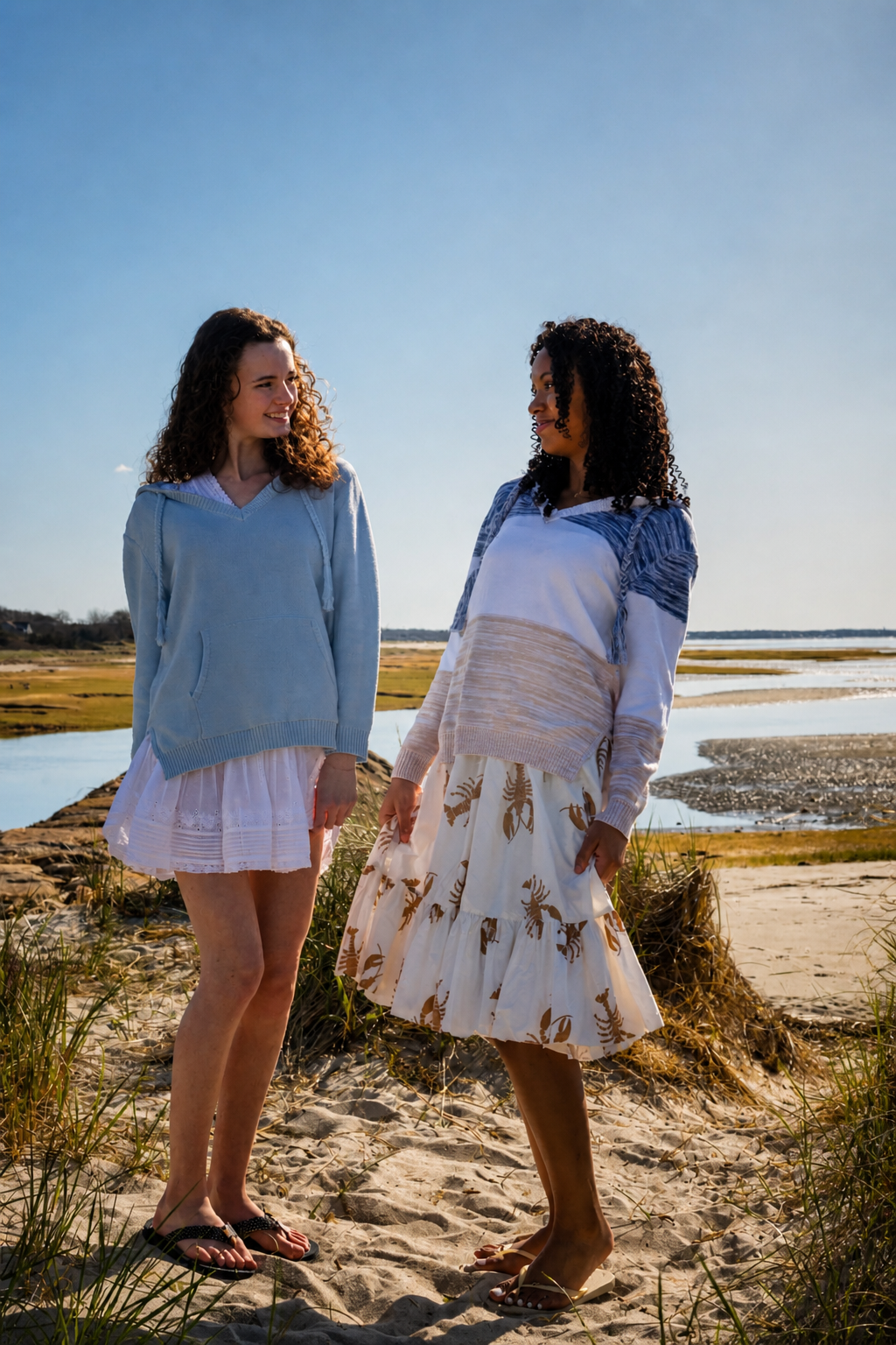 Blue Hydrangea Coastal Hooded Beach Sweater