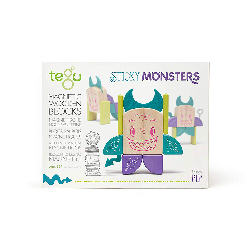 Pip Magnetic Wooden Blocks Sticky Monsters, 8 pieces