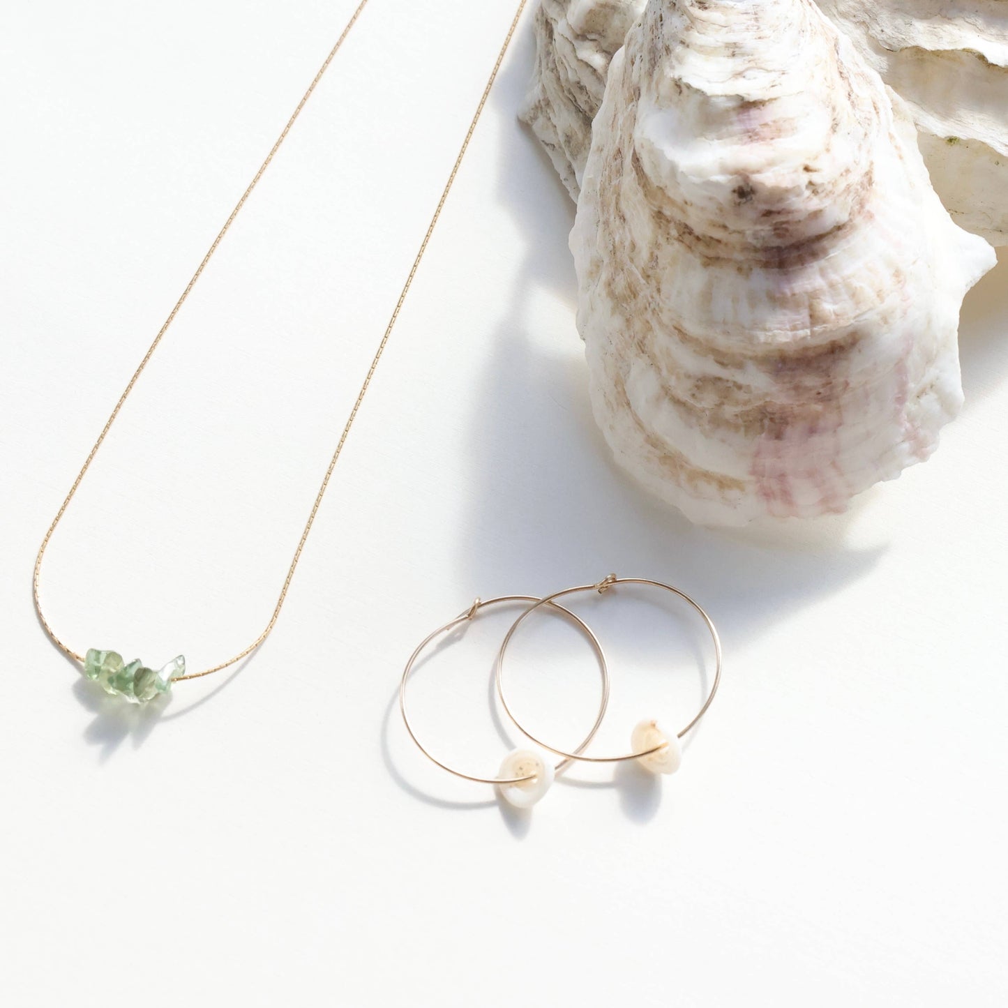 Water Resistant Gold Puka Shell Hoops