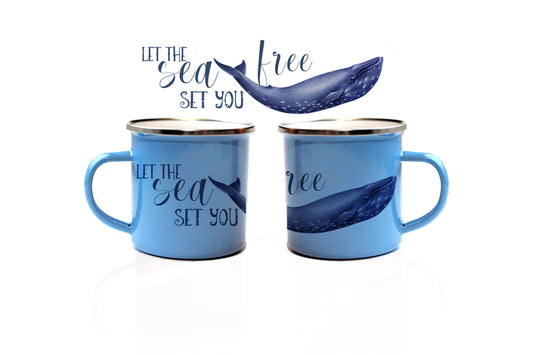 Whale Enamel Camp Mug | Nautical Ocean Coastal Gift Shops : Blue