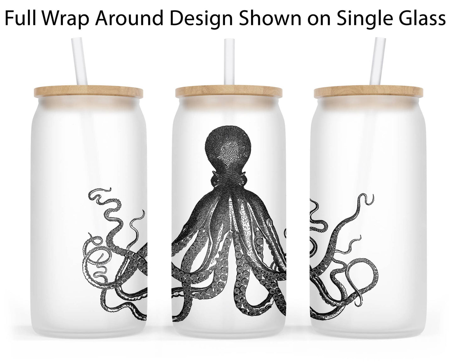 Octopus 18oz Frosted Glass Tumbler & Bamboo Lid