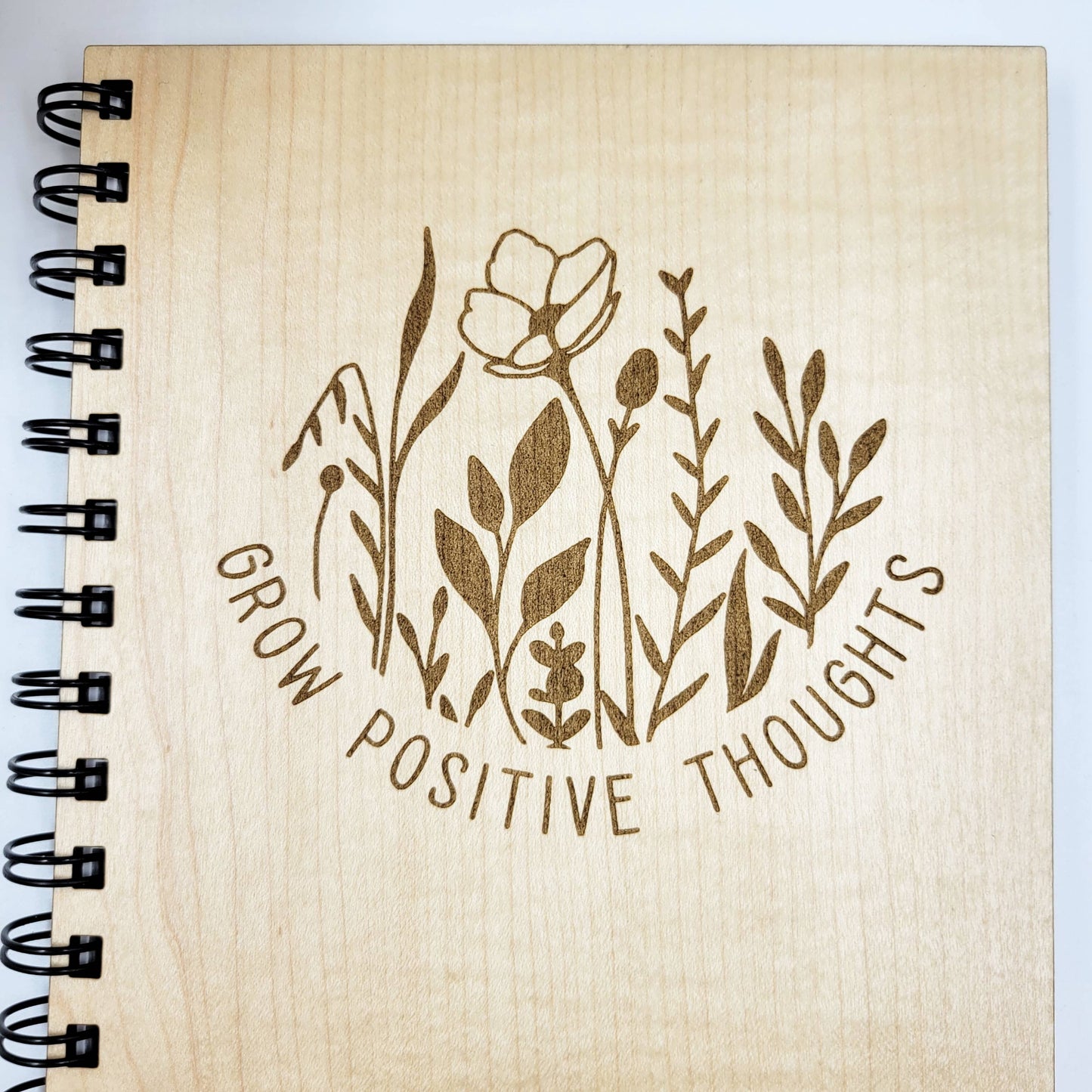 Positive thoughts wood journal - refillable notebook: Lined