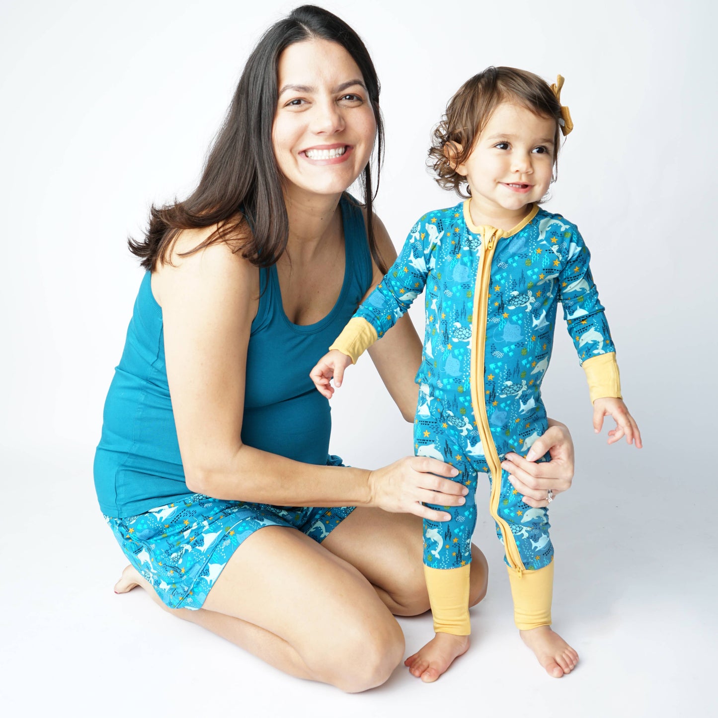Ocean Friends Bamboo Pajama Convertible Footie Romper: Blue / 6-12M