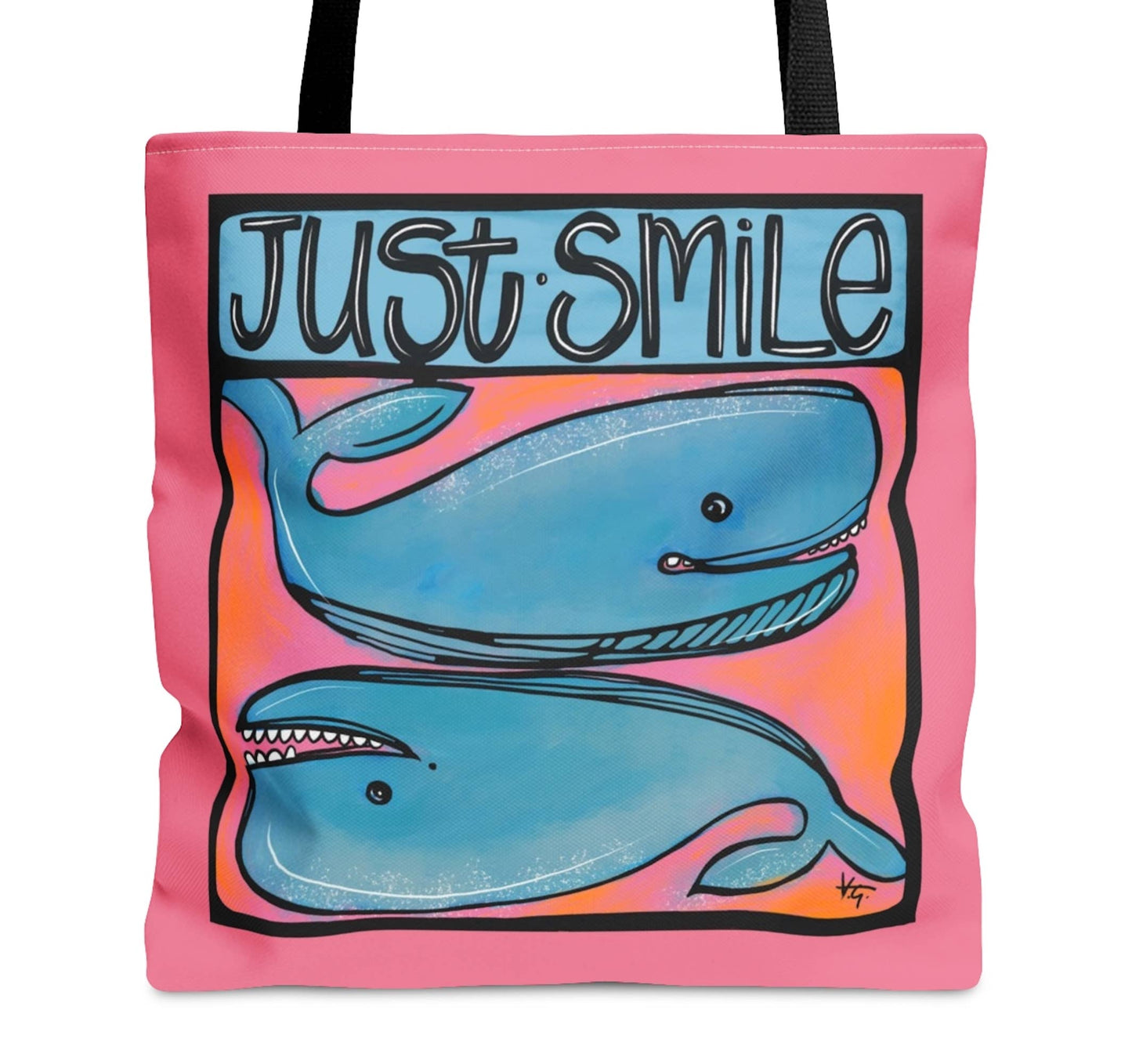 Medium Just Smile Coastal Whales Colorful Tote Bag