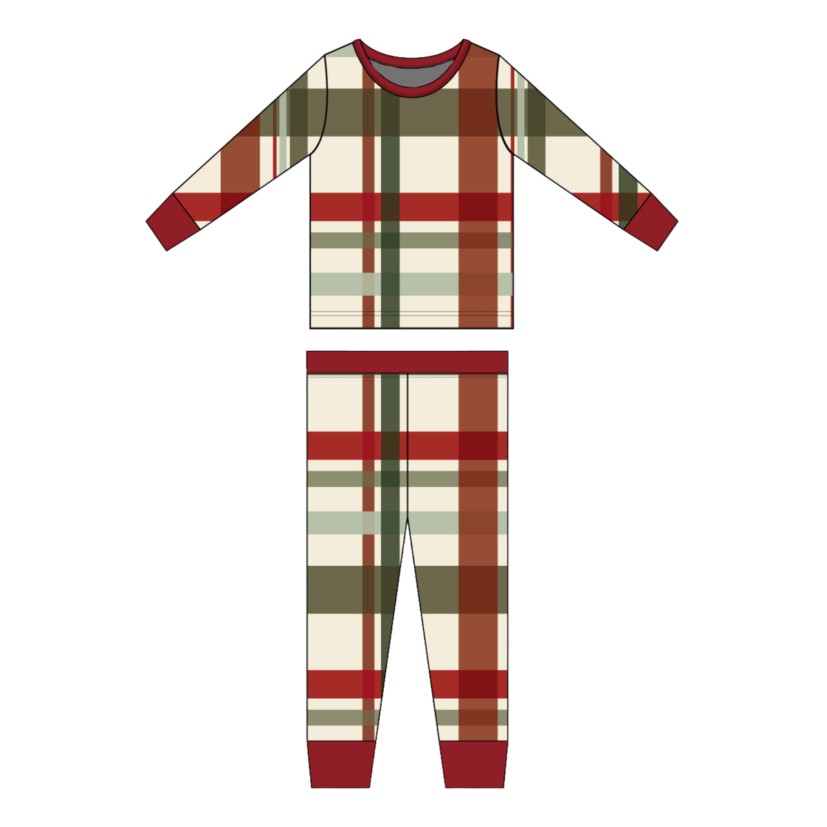 Holiday Plaid Two-Piece Bamboo Long Sleeve Pajama Kids Pants Set