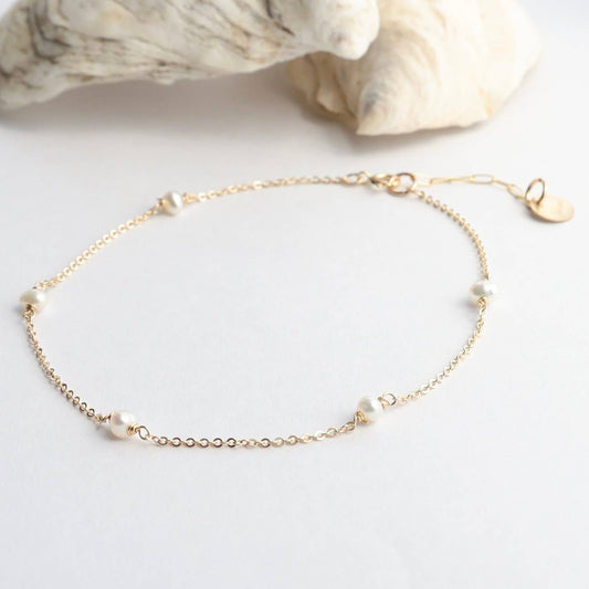 Dainty Surfer Five Pearl Anklet: Gold Filled
