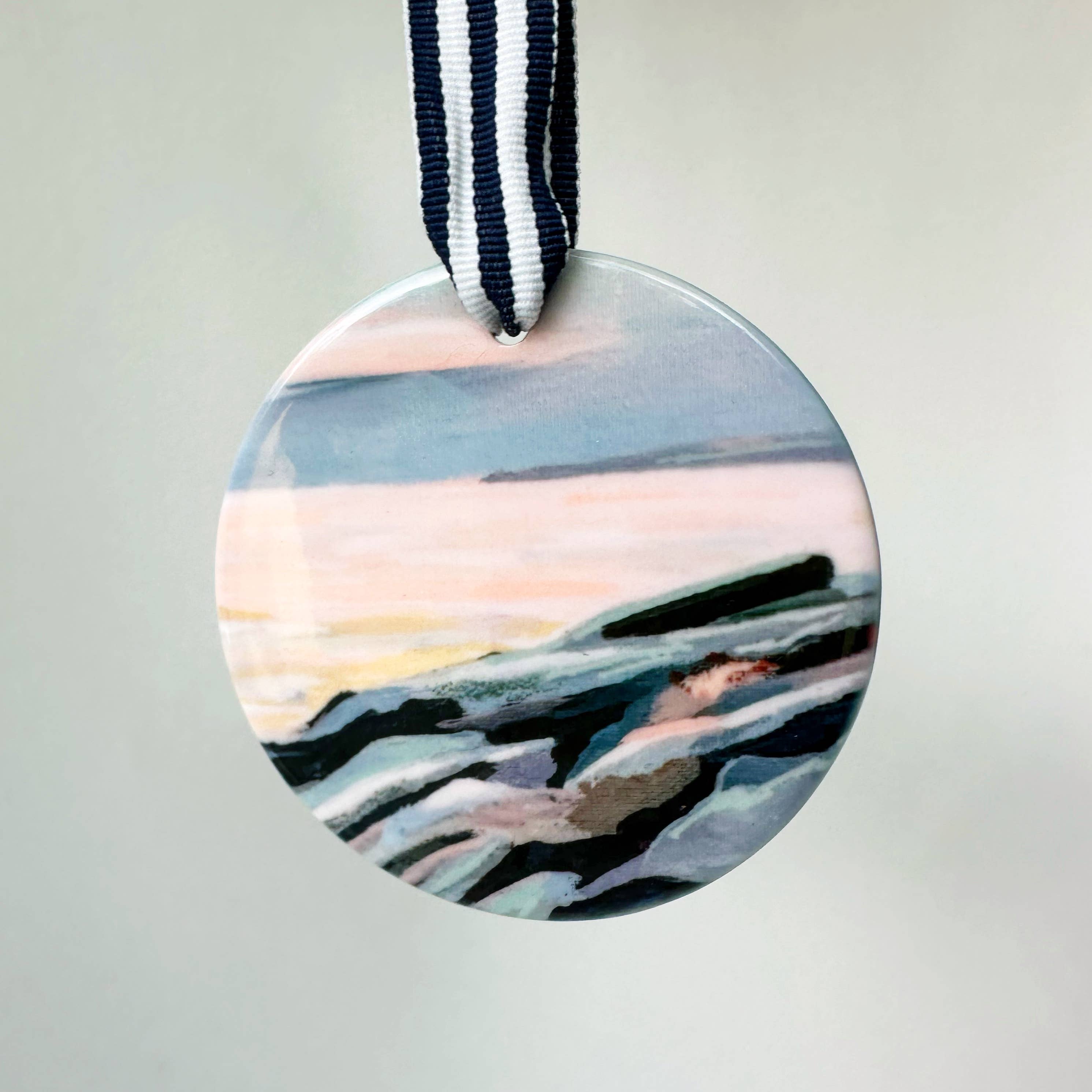 Beach Rocks, Coastal Holiday Ornament on Porcelain - Thumbnail 2