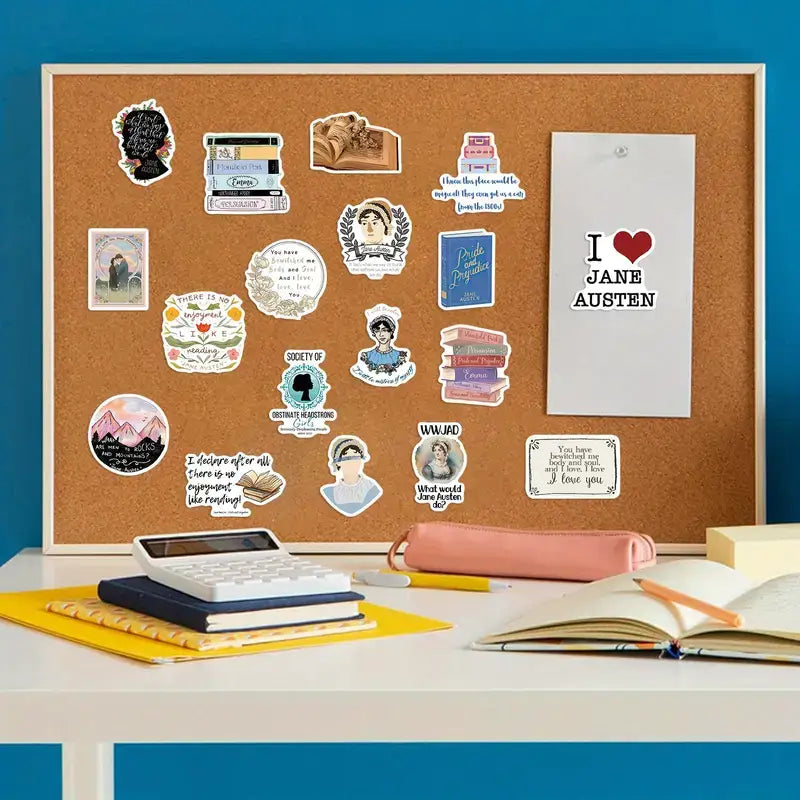 Jane Austen Stickers - Waterproof for Bottles, Laptops: 10 Stickers