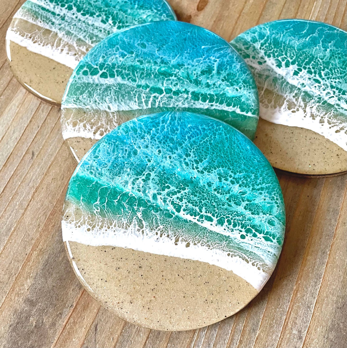 Ocean Wave Coaster Set (Set of 4): Ocean Blue