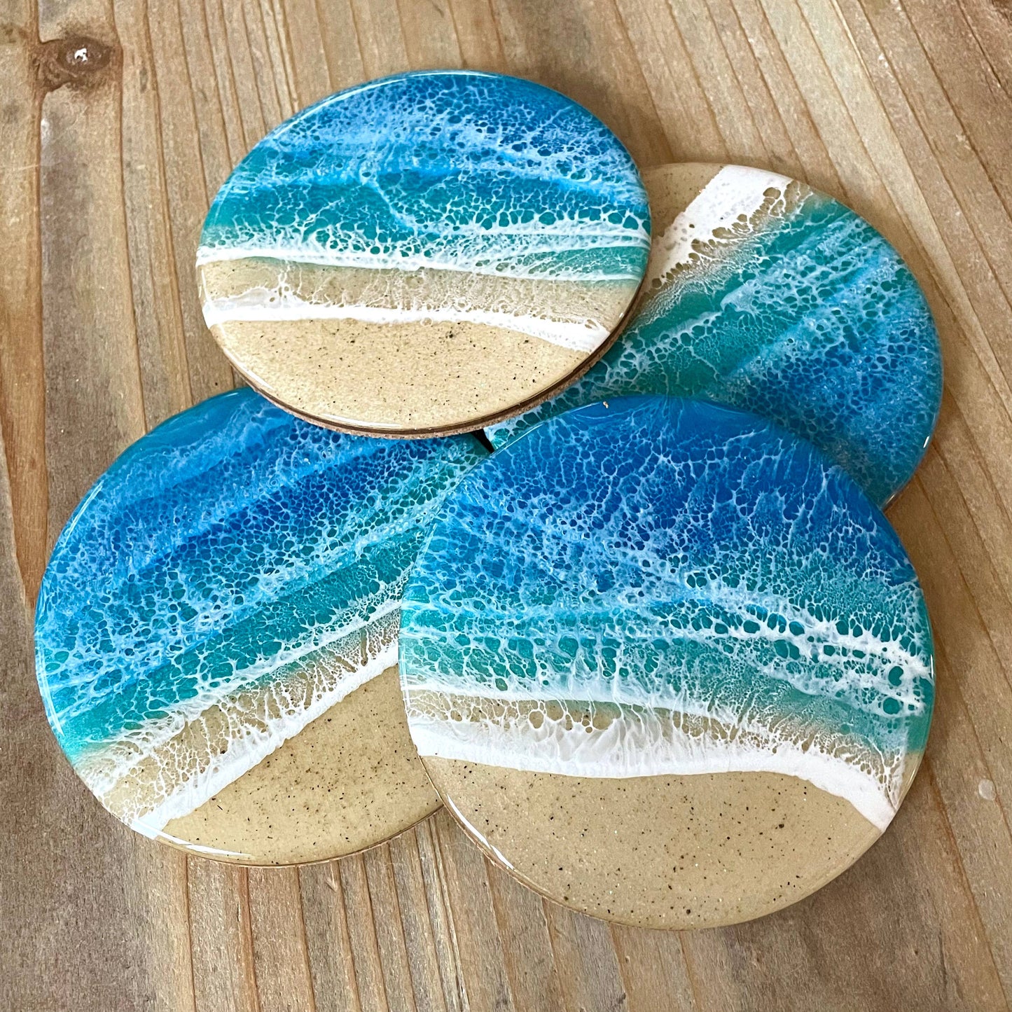 Ocean Wave Coaster Set (Set of 4): Ocean Blue