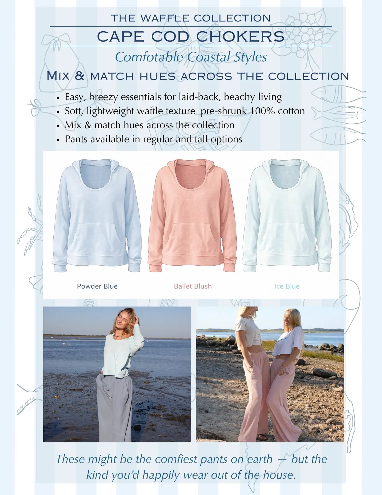 Powder Blue Waffle Hoodie – 100% Cotton Coastal Essential