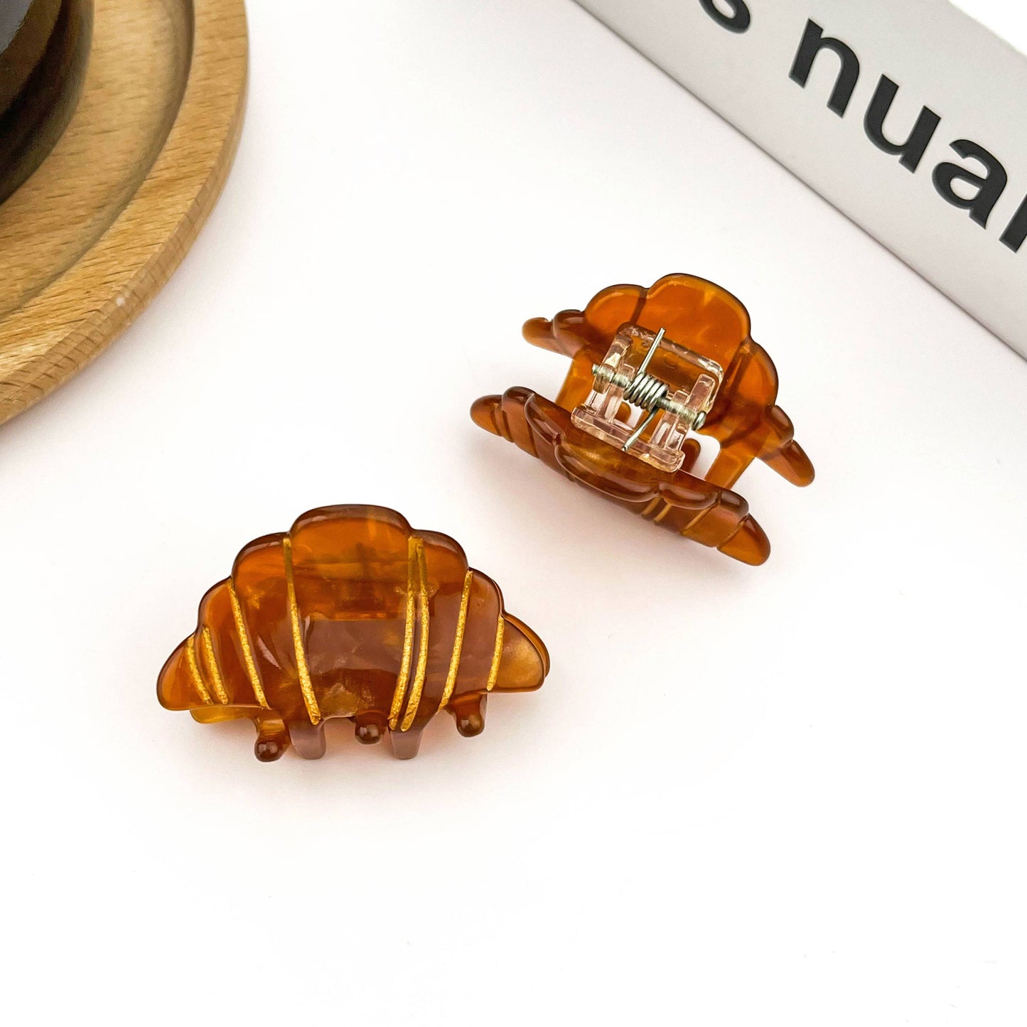Mini Croissant Hair Claw Clip, Acetate Food-Themed Hair Clip