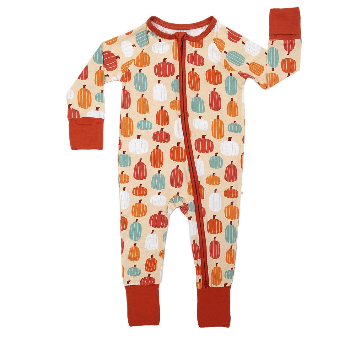 Pumpkin Patch Fall Bamboo Convertible Baby Pajamas Footie: Orange/Multi / 6-12M