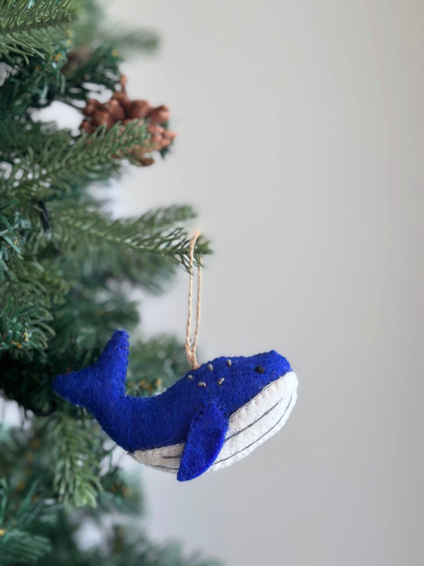 Felted Humpback Whale Ornament: Navy Blue