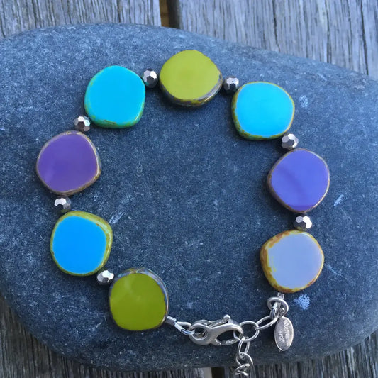 Watercolor Mix Small Circle Glass Beaded Bracelet