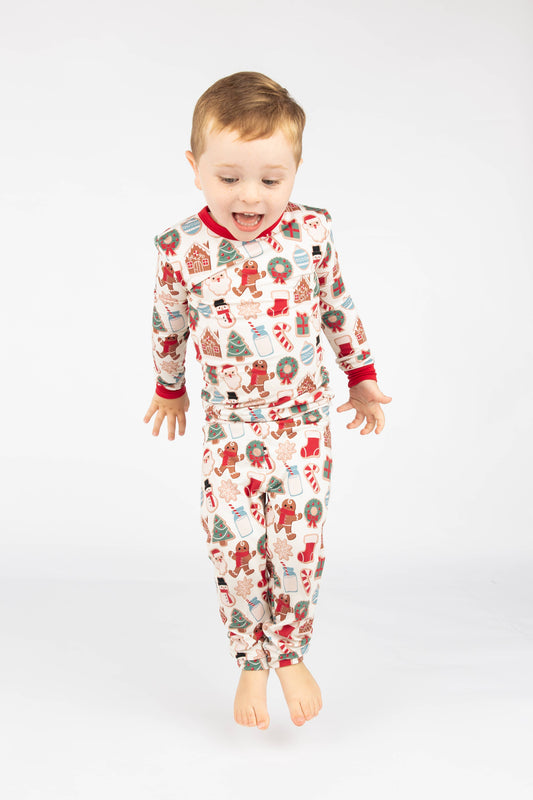 Milk and Cookies Christmas Holiday Bamboo Pajamas Kids Set: 3T