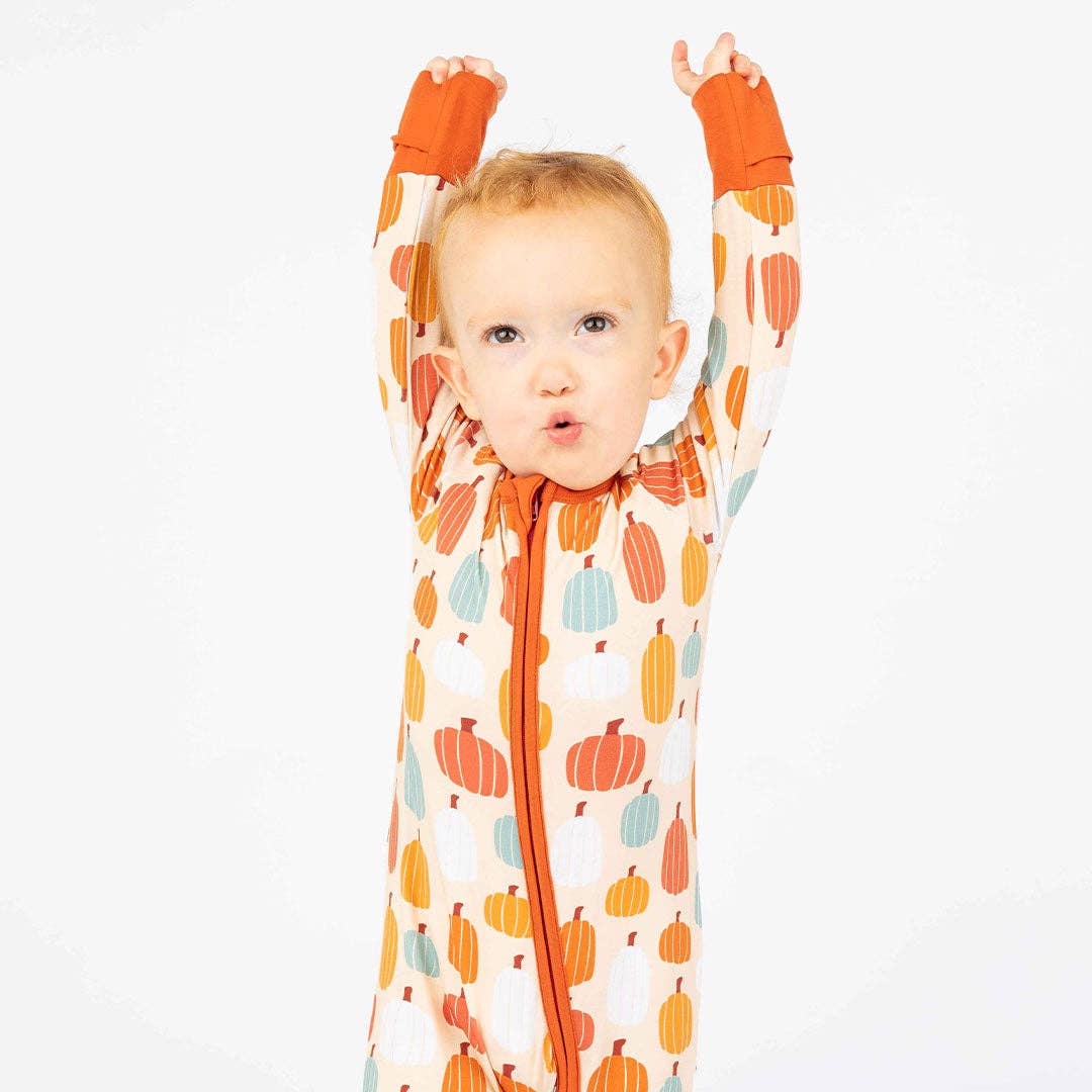 Pumpkin Patch Fall Bamboo Convertible Baby Pajamas Footie: Orange/Multi / 6-12M