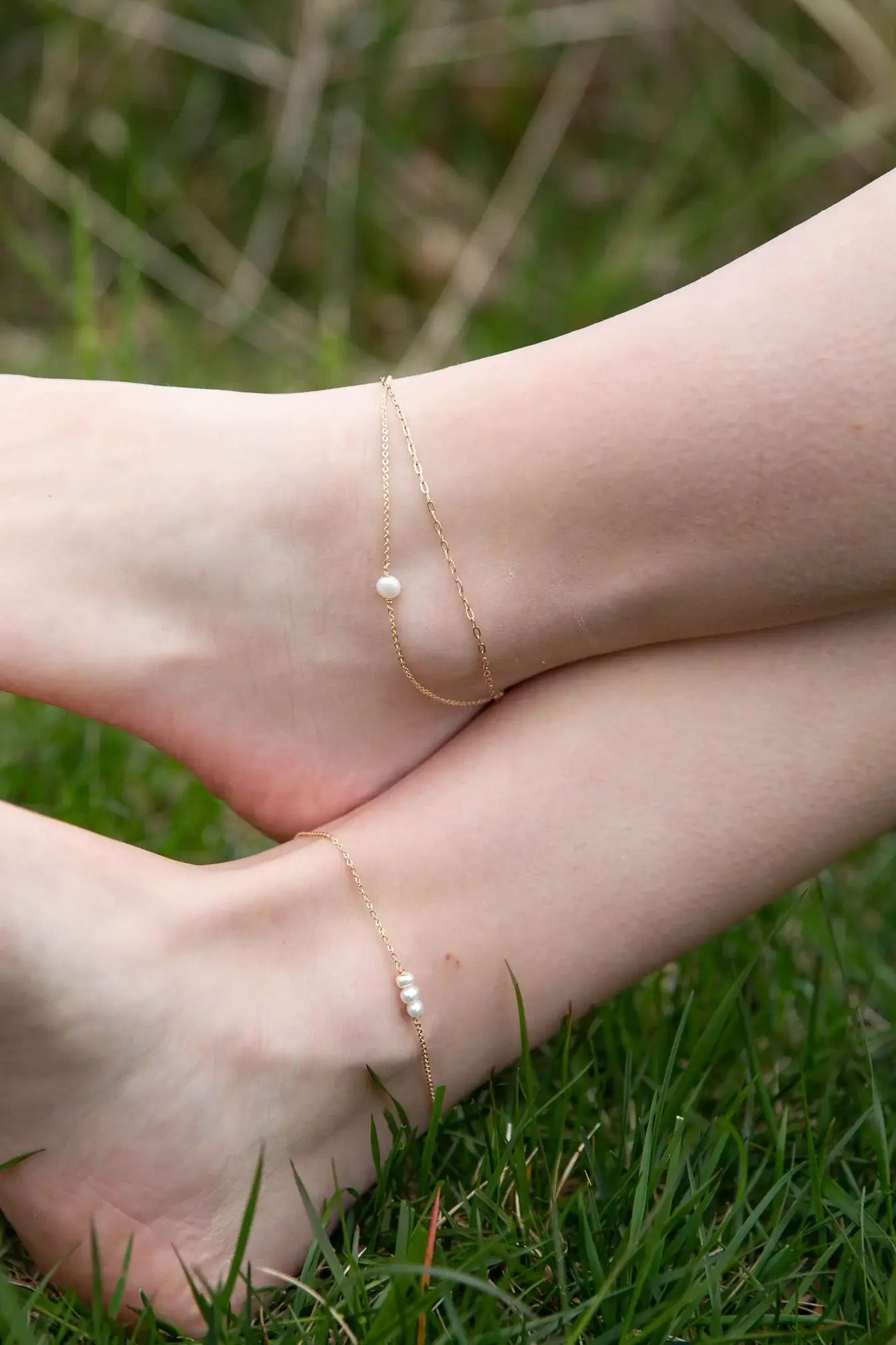 Dainty Single Pearl Anklet: Gold Filled