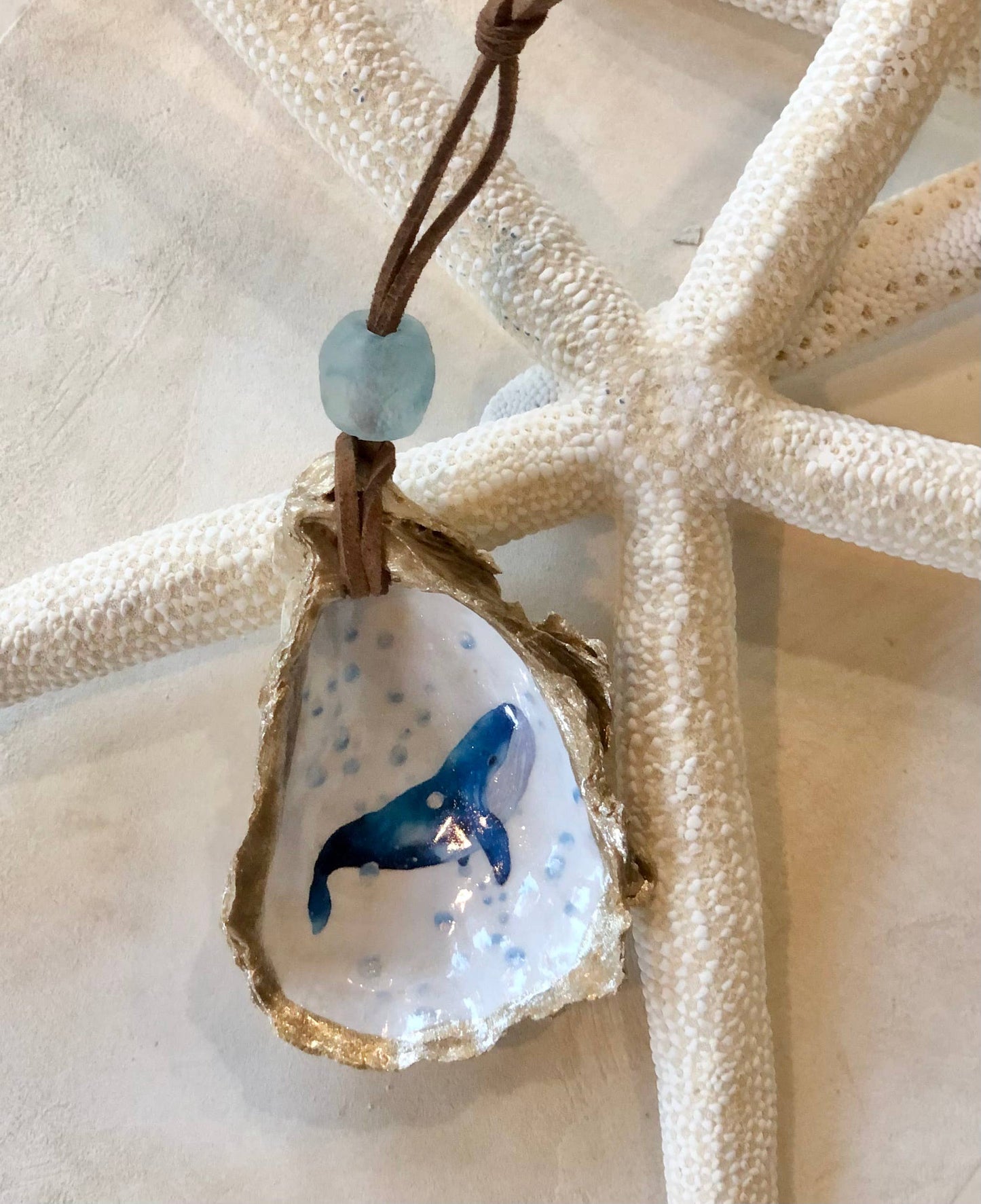 Coastal Whale Ornament - Oyster Shell