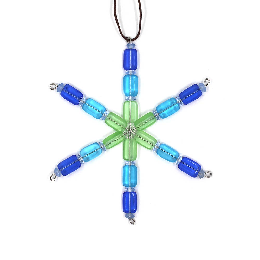 Beaded Snowflake Ornament in Seaglass for Holiday Decor