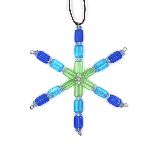 Beaded Snowflake Ornament in Seaglass for Holiday Decor