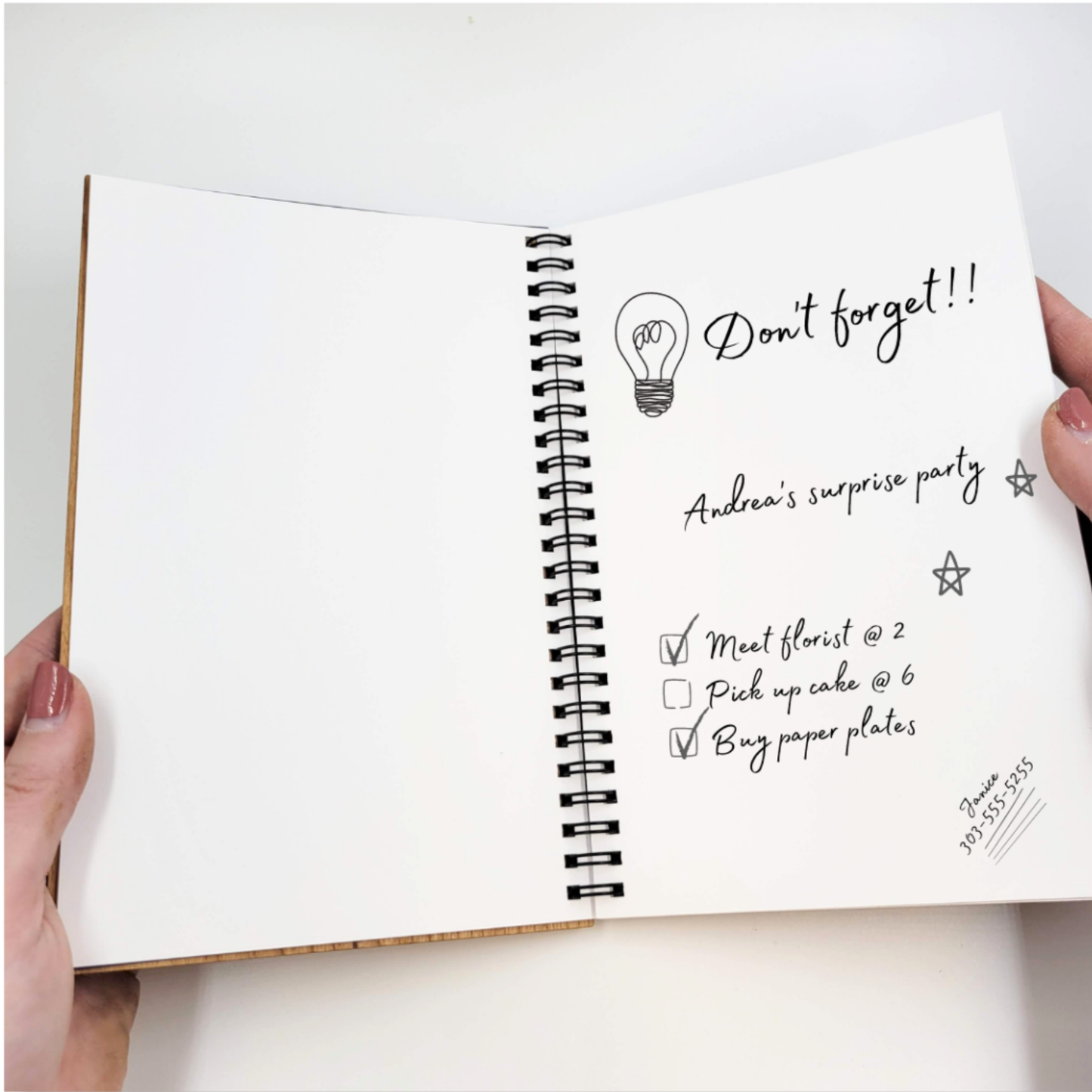 Floral moon wood journal - refillable notebook, stationery: Lined