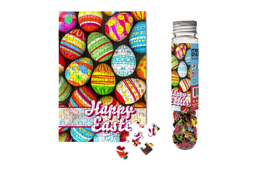 Happy Easter - Vibrant Eggs Mini Jigsaw Puzzle Basket Gift