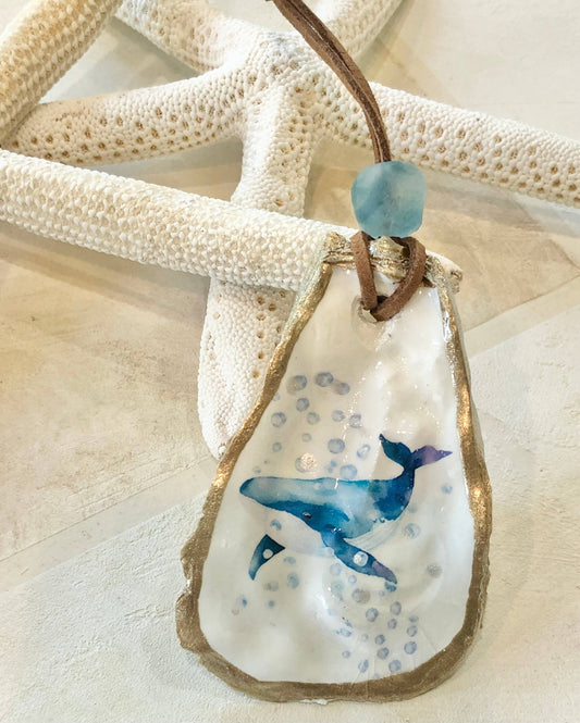 Coastal Whale Ornament - Oyster Shell