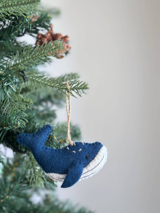 Felted Humpback Whale Ornament: Navy Blue