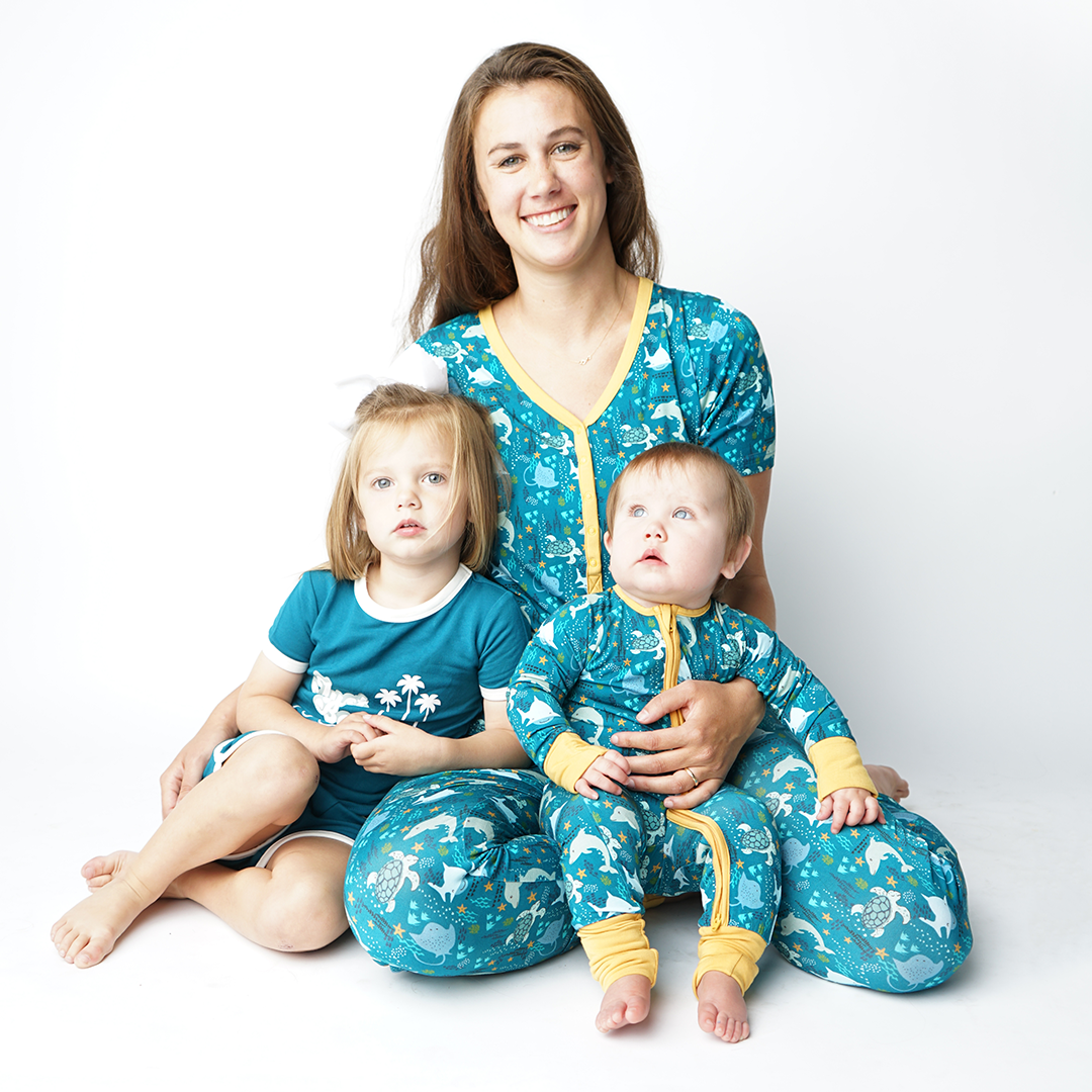 Ocean Friends Bamboo Pajama Convertible Footie Romper: Blue / 12-18M