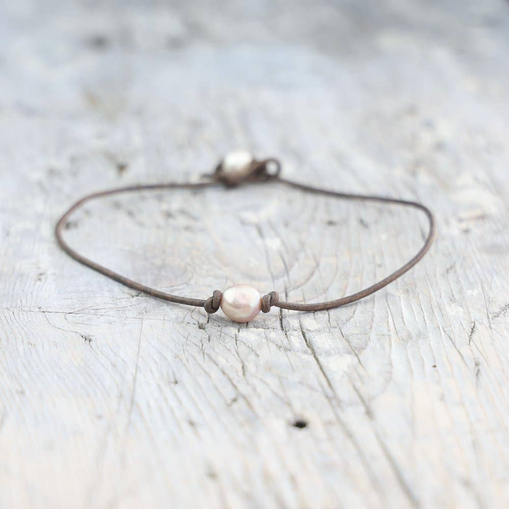 Pink Pearl Classic Single Choker: Beach Stone / 14"