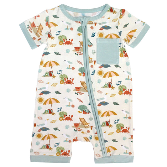 Beach Day Summer Baby Clothing Bamboo Shortie Romper Jumpsuit: 0-3M