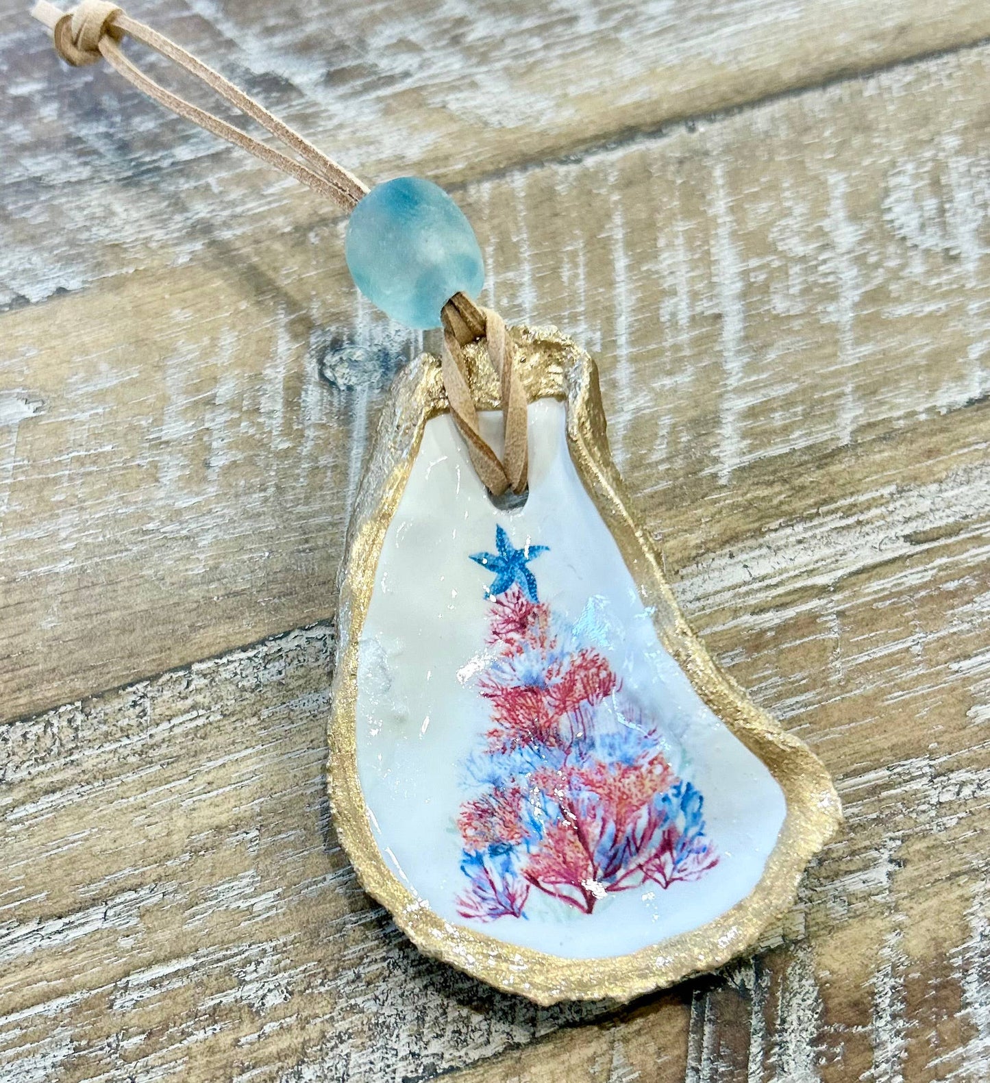 Coastal Christmas Tree Ornament - Oyster Shell: Seaweed