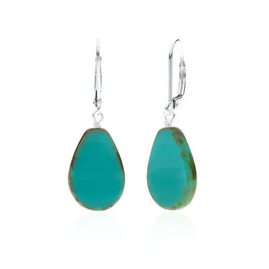 Turquoise Teardrop Glass Beaded Drop Earrings