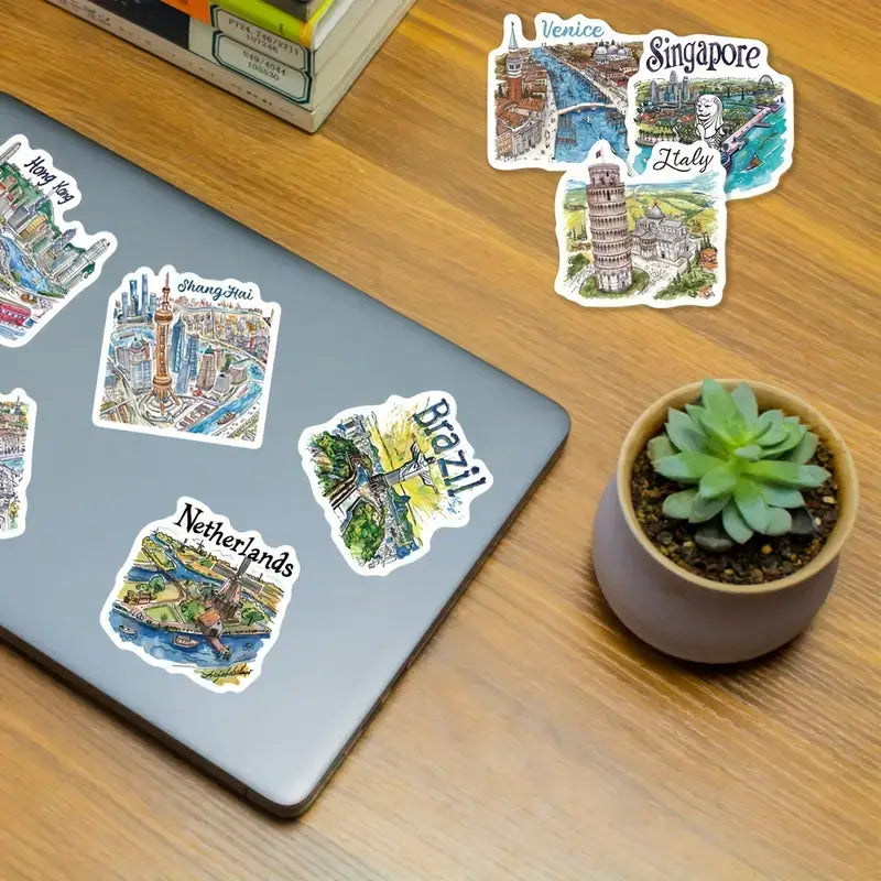 Vintage World Landmark Travel Stickers – cool illustrations: 10 Stickers