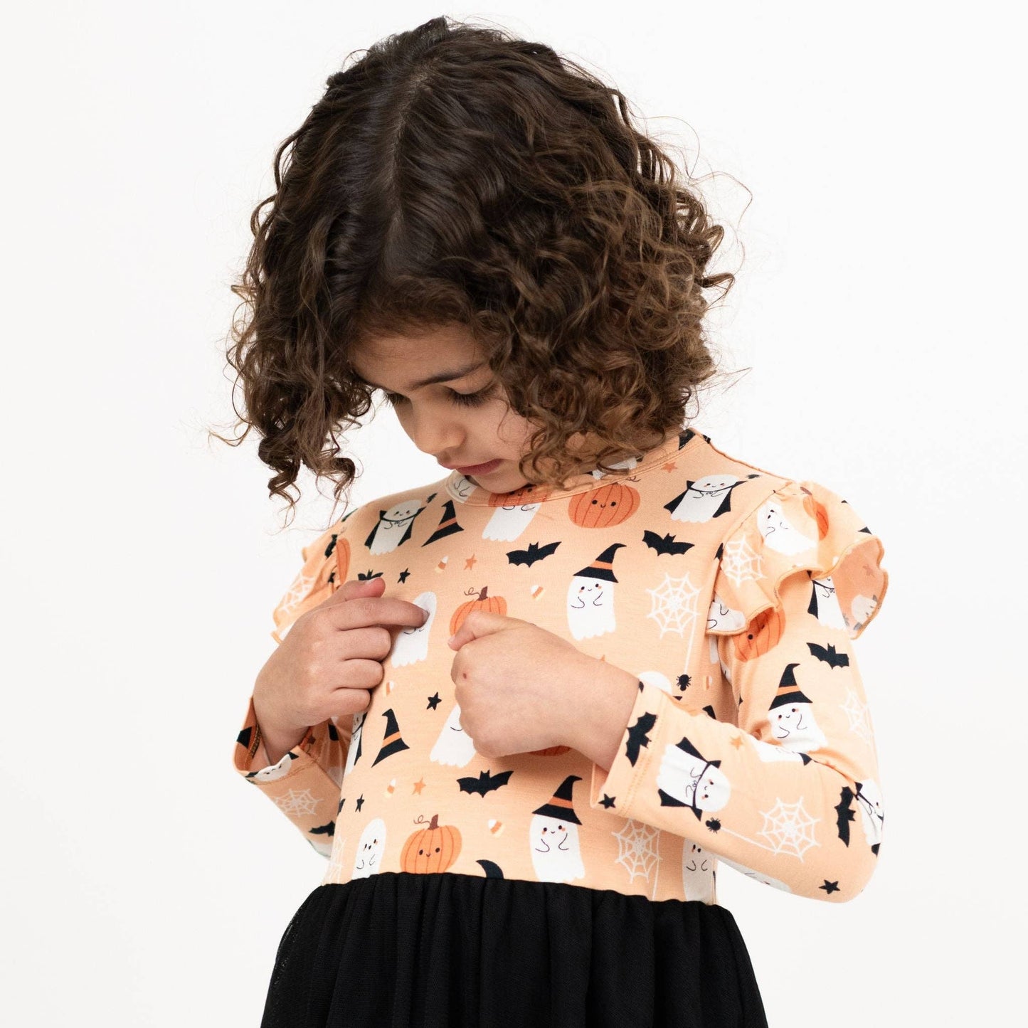 Boo-Tastic Halloween Glow-in-the-Dark Ruffled Twirl Dress: Orange/Multi / 18-24M