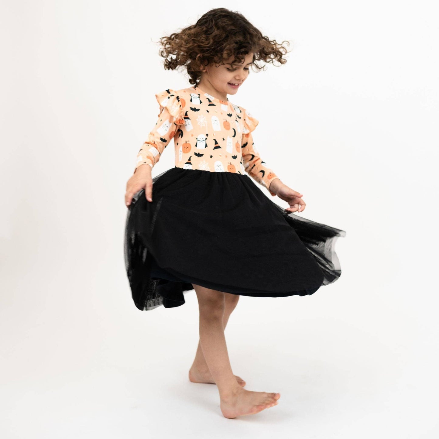Boo-Tastic Halloween Glow-in-the-Dark Ruffled Twirl Dress: Orange/Multi / 18-24M