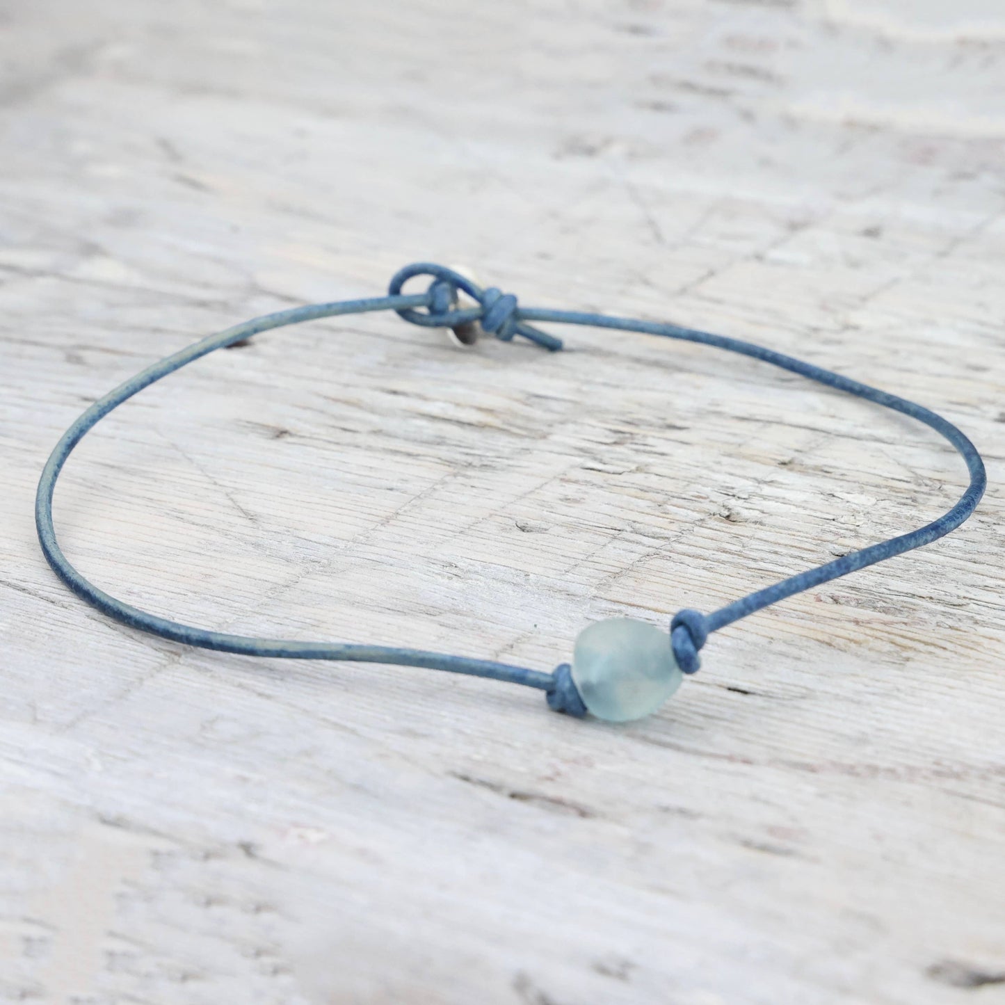 Sea Glass Leather Choker: Blue / Assortment / 19"