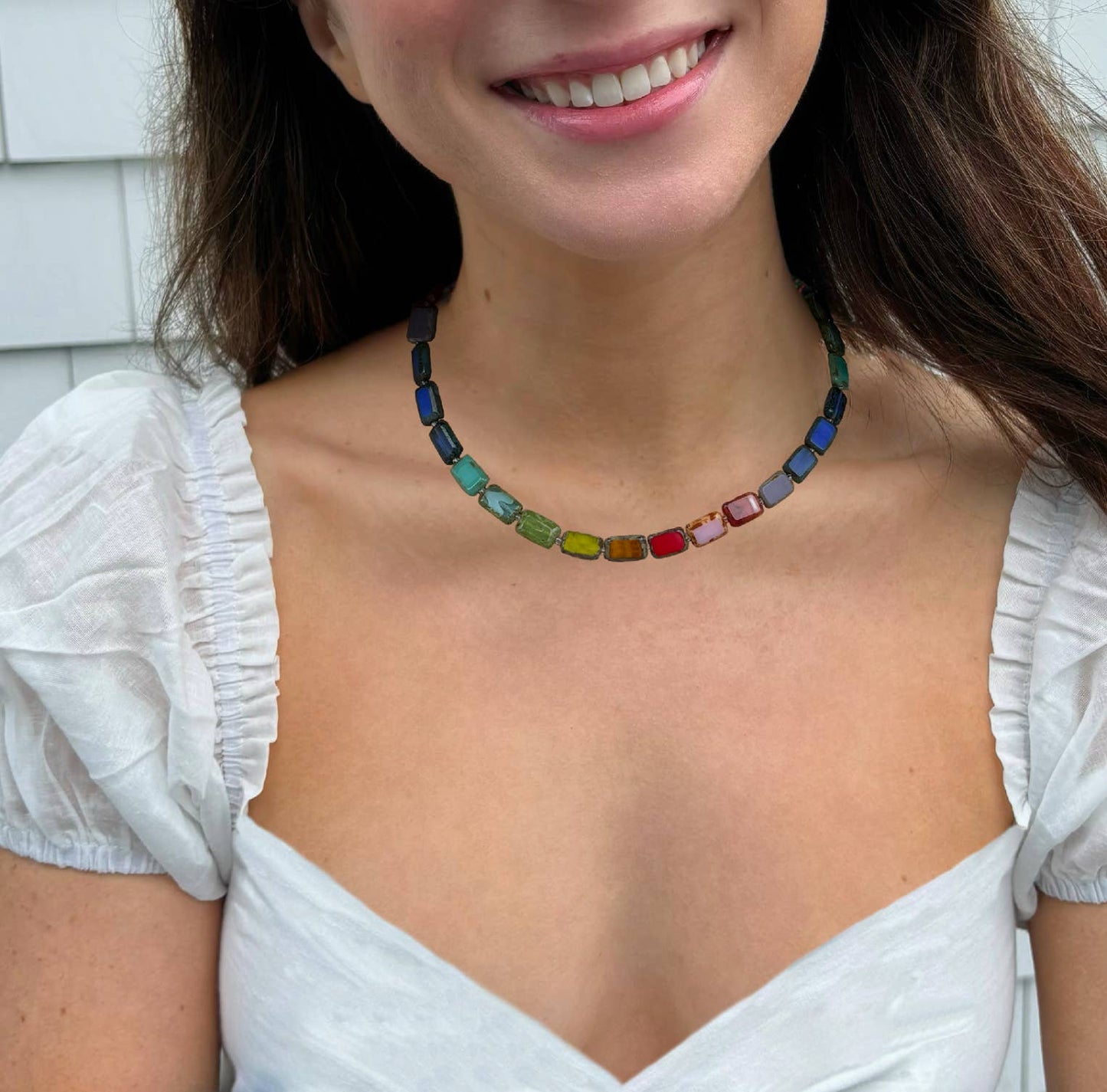 Rainbow Multicolor Beaded Toggle Necklace, 16" Candyland