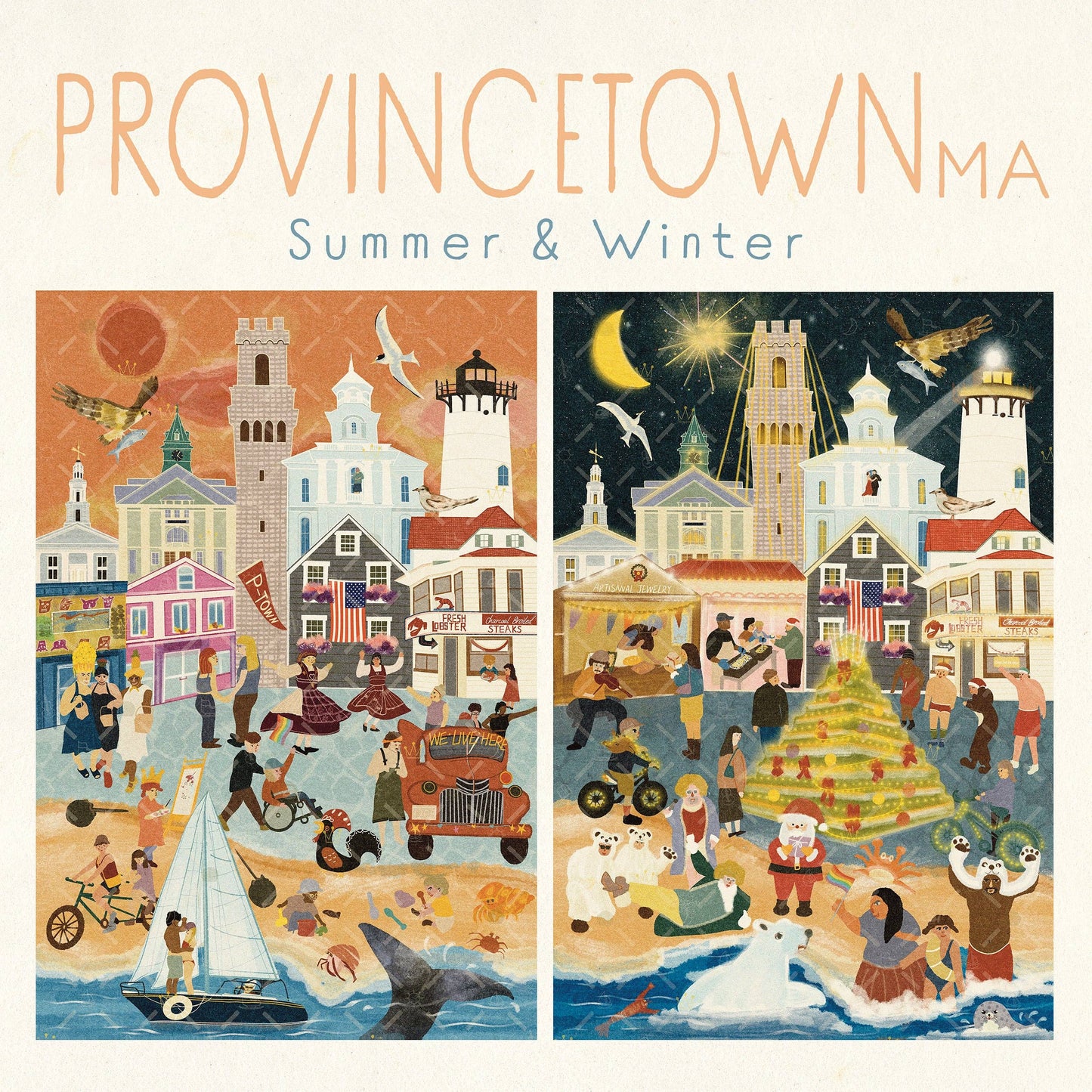 Provincetown Massachusetts Summer & Winter Double-Sided Keepsake Puzzle