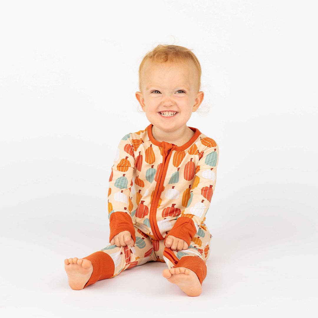 Pumpkin Patch Fall Bamboo Convertible Baby Pajamas Footie: Orange/Multi / 0-3M