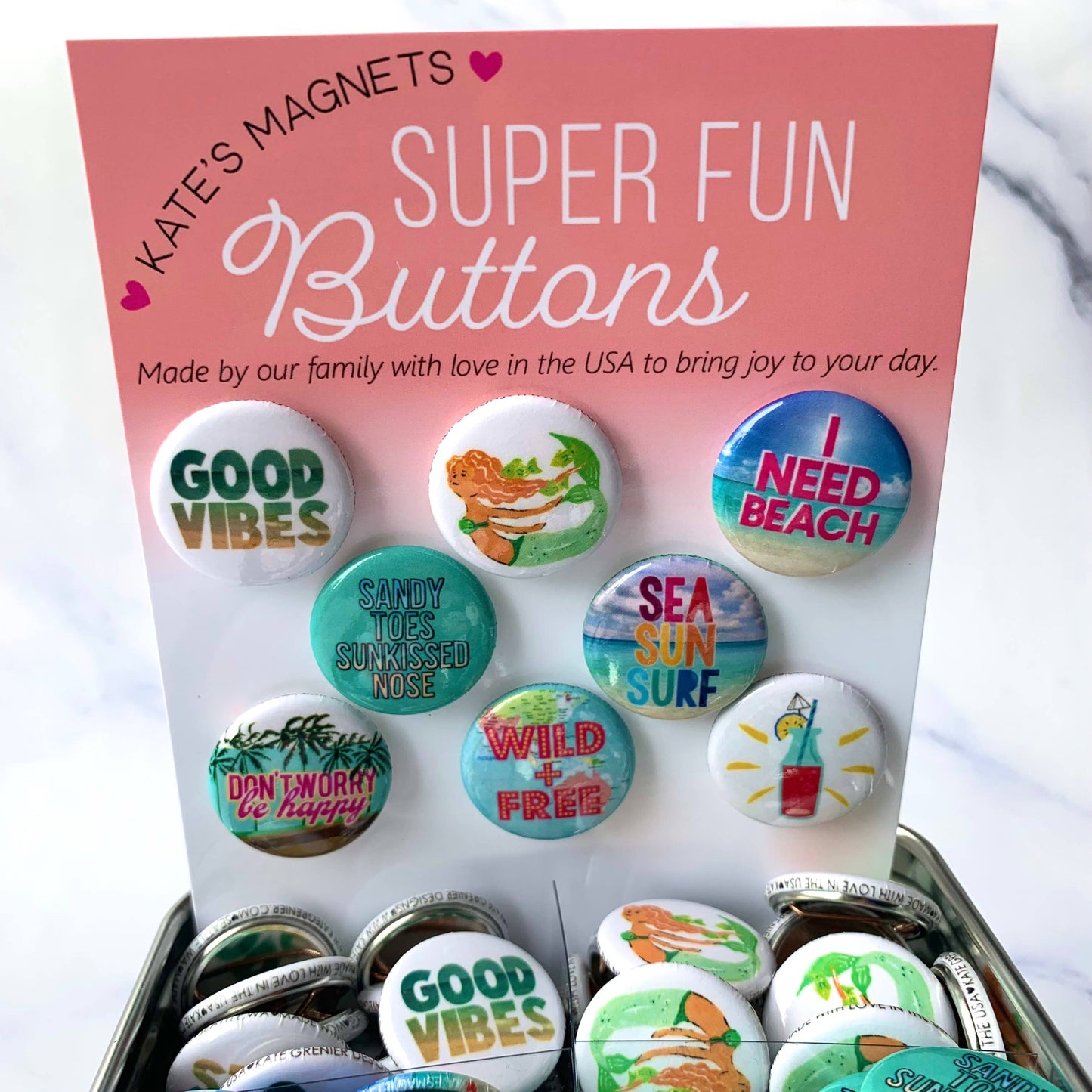Beach Button  Tin of 200 1" Buttons