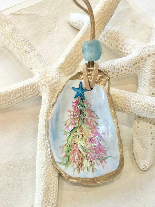 Coastal Christmas Tree Ornament - Oyster Shell: Seaweed